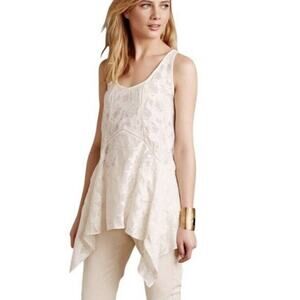 Anthropologie Vanessa Virginia Top Small Ivory Tank Sheer Floral Lace Boho